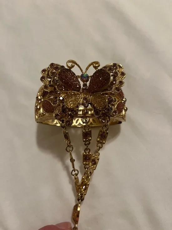 Gold-Tone Butterfly Hand Bracelet with Purple Accents - Picture 10 of 12